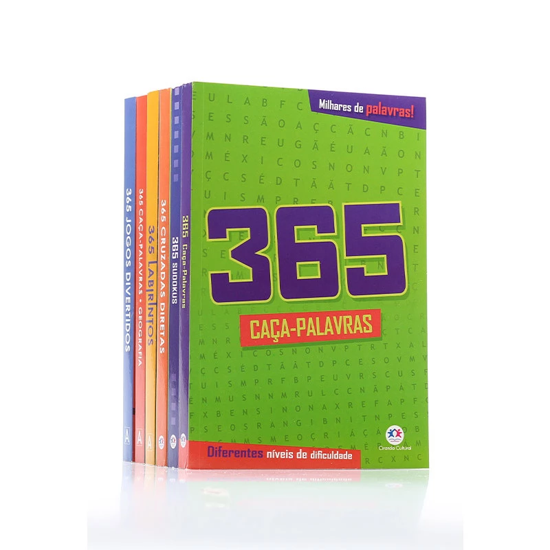 Kit 5 Livros, 365 Palavras Cruzadas + Caça Palavras + Jogos Divertido +  Sudokus + Labirintos